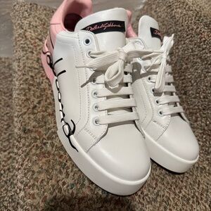 Dolce & Gabbana White and Pink Women's Sneakers